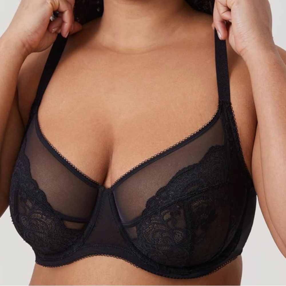 DELIMIRA Women's Lace Bra Plus Size Full Coverage Underwire Sexy Unlined Bras